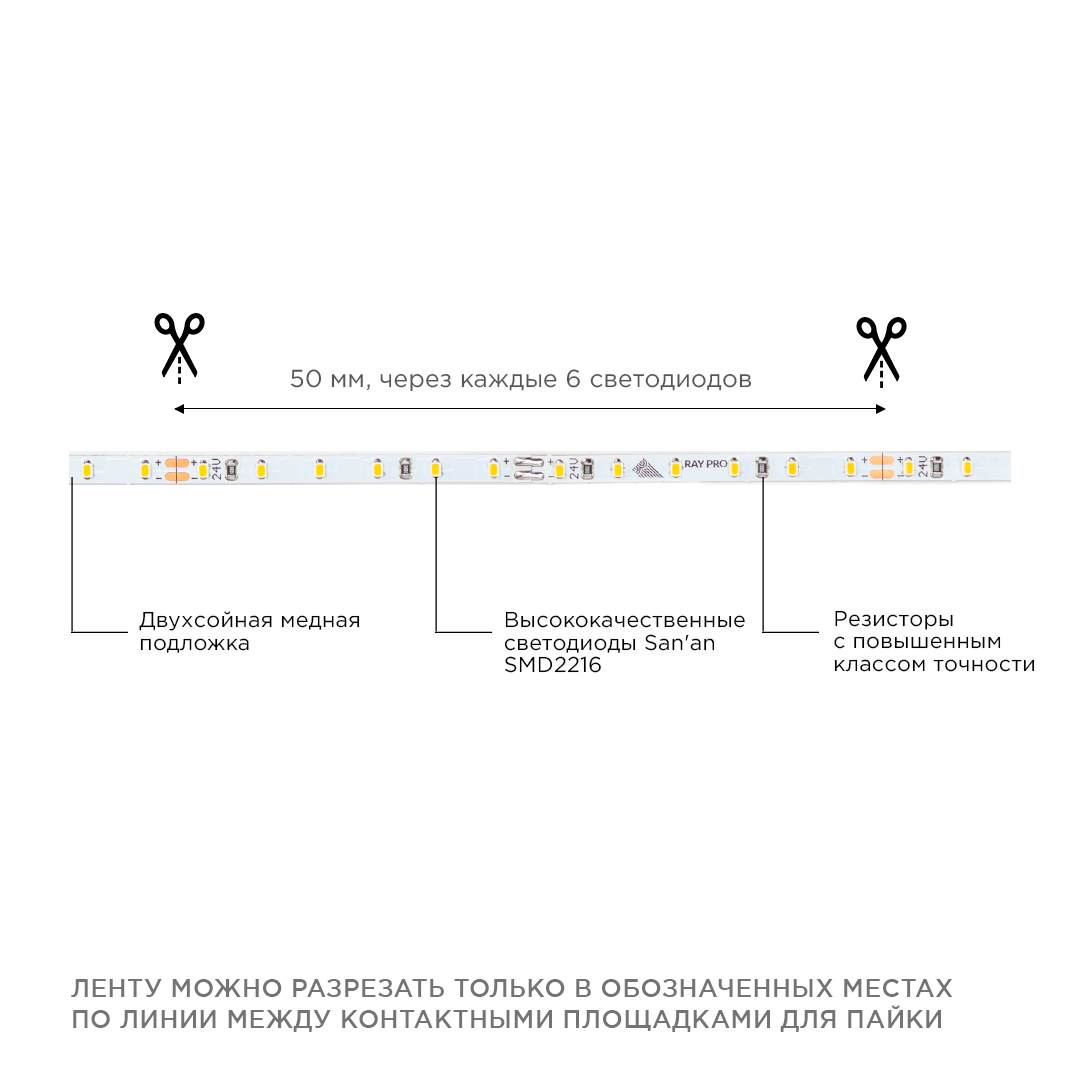 Светодиодная лента Apeyron 24В 5,4Вт/м smd2216, 120д/м IP20 480Лм/м 5м 3000К R00-378