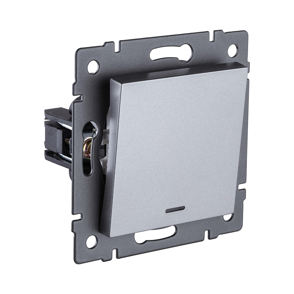 Выключатель 1-клавишный 10А/250В с LED подсветкой, серый Kollinger REA-S-002GY для Aspekt, Eleganz, Reflex