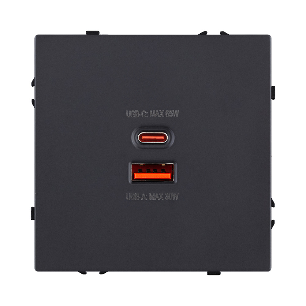 Розетка USB A+C 65W, черный матовый Kollinger Eclipse EC-024BK
