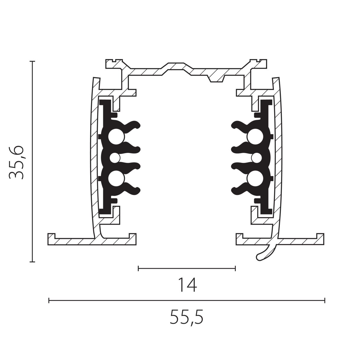 Шинопровод шестиконтактный встраиваемый трехфазный со стыковочными пазами, 2м Lightstar Quattro/DALI/ 503025-R-DALI