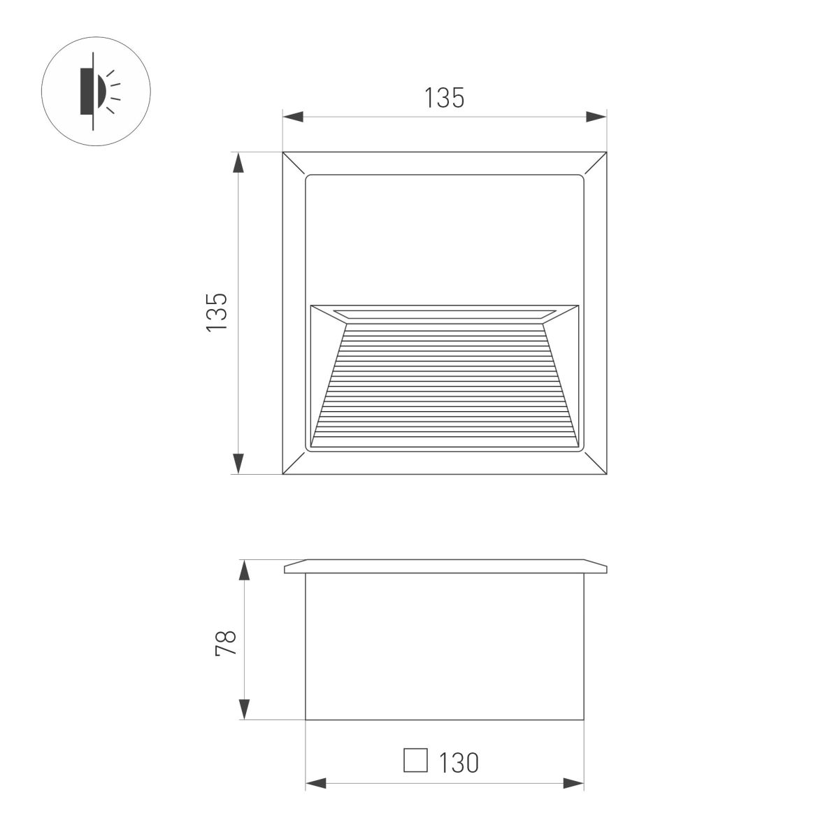 Светильник для ступеней Arlight LTD-RIBONIK-S135x135-5W Warm3000 (Черный, 50 deg, 230V) (IP65 Металл) 062914