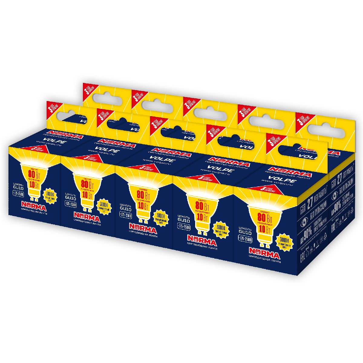 Лампа светодиодная Volpe Norma LED-JCDR-10W/WW/GU10/NR Набор из 10штук UL-00012509