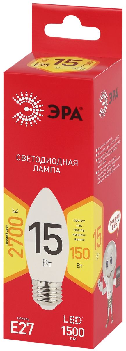 Лампа светодиодная Эра RED LINE LED B35-15W-827-E27 R 15Вт свеча Б0070088