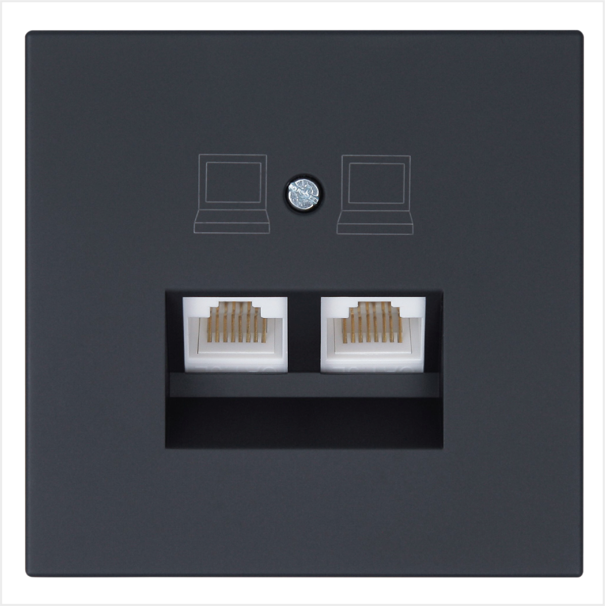 Интернет-розетка RJ45 двойная с накладкой, цвет Черный матовый (soft touch) Jasmart FD6106PBM