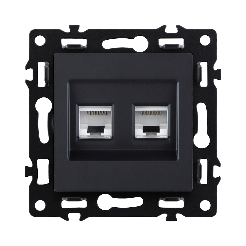 Розетка двойная Ethernet RJ45 Cat.6, черный Kollinger Asthetik AS-018BK
