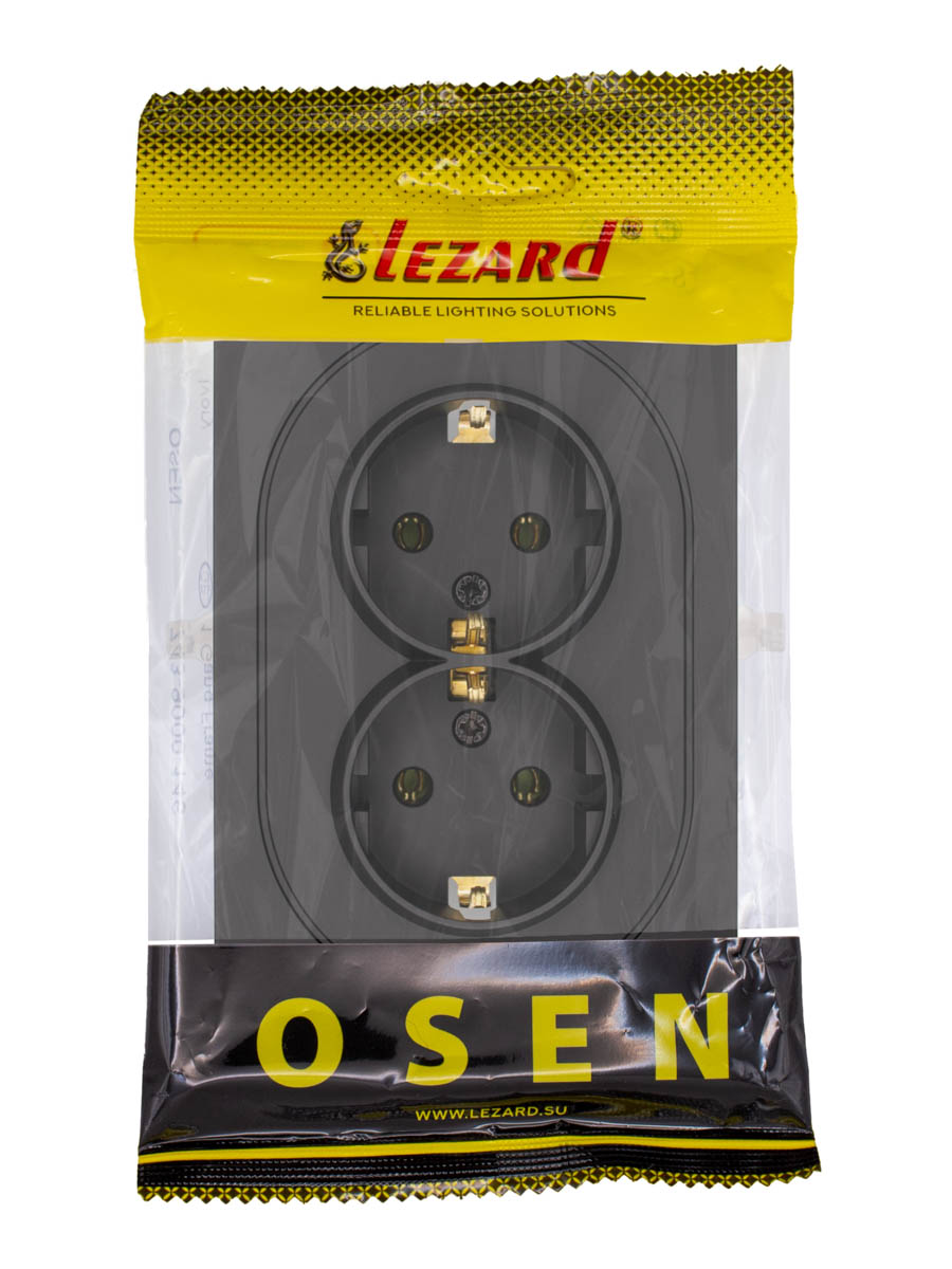 Розетка двойная с/з ПБТ чёрный бархат Lezard Osen 743-4200-127B