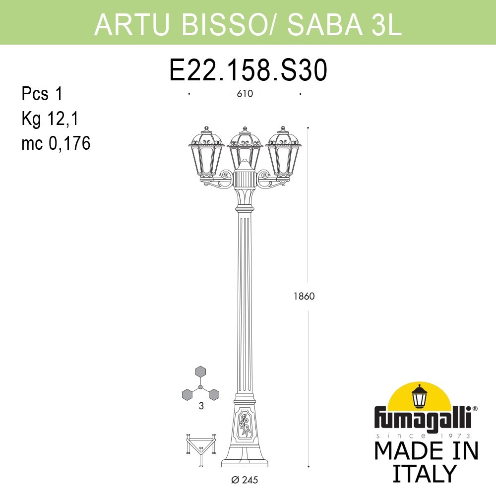Садово-парковый светильник Fumagalli ARTU BISSO/SABA 3L K22.158.S30.AXE27