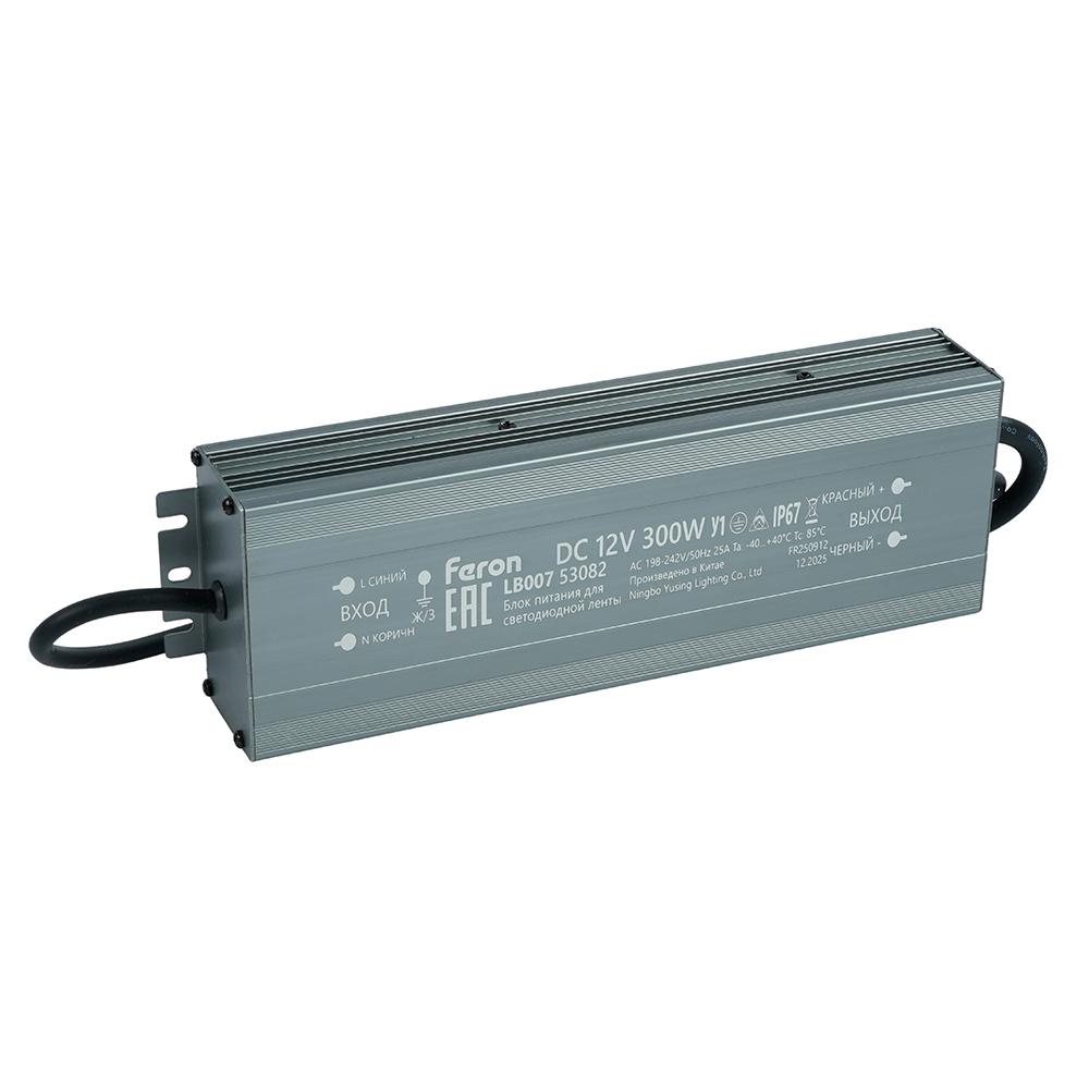 Трансформатор электронный для светодиодной ленты Feron LB007 300W 12V IP67 (драйвер) 53082