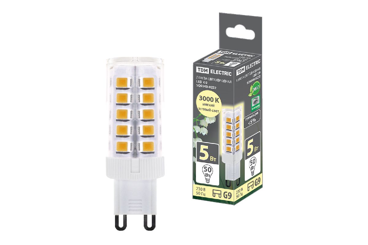 Лампа светодиодная TDM Electric G9 5W 3000K прозрачная SQ0340-0222 УЦ