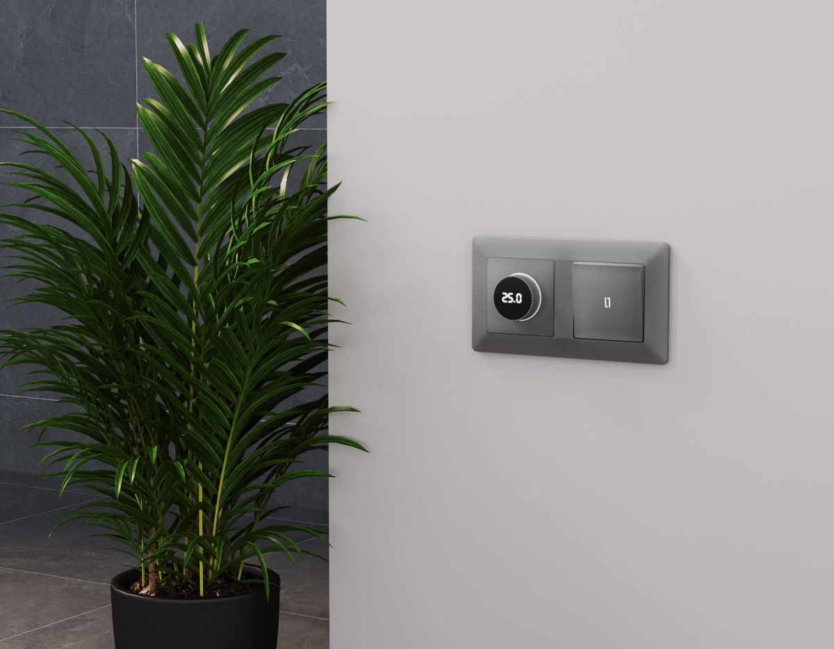 Лицевая панель Alfa (Сталь матовый) для терморегулятора теплого пола с цифровым дисплеем Quant Ambrella Volt AP5058