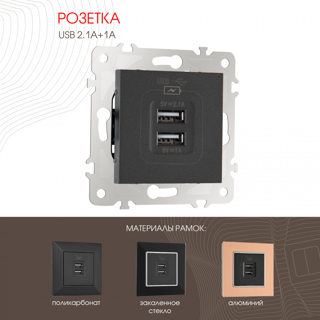 Розетка USB 2.1А+1А Arte Milano 203.46-1.black