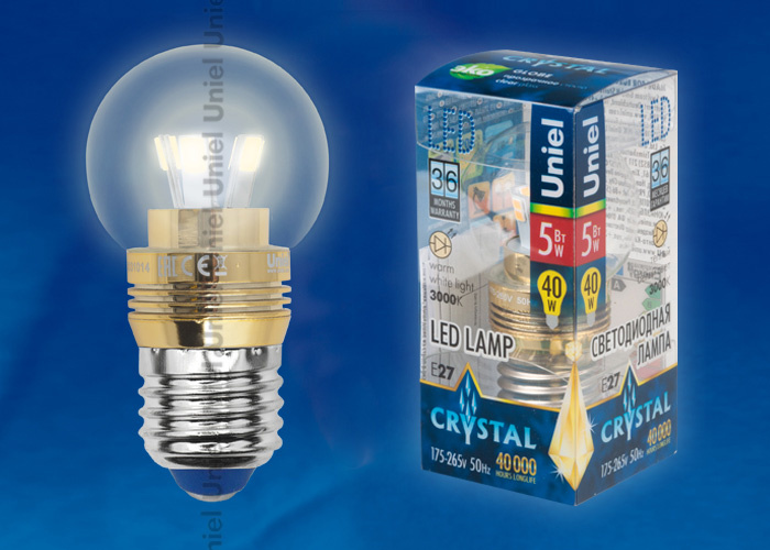 Лампа светодиодная (10063) Uniel E27 5W 3000K прозрачная LED-G45P-5W/WW/E27/CL ALC02GD