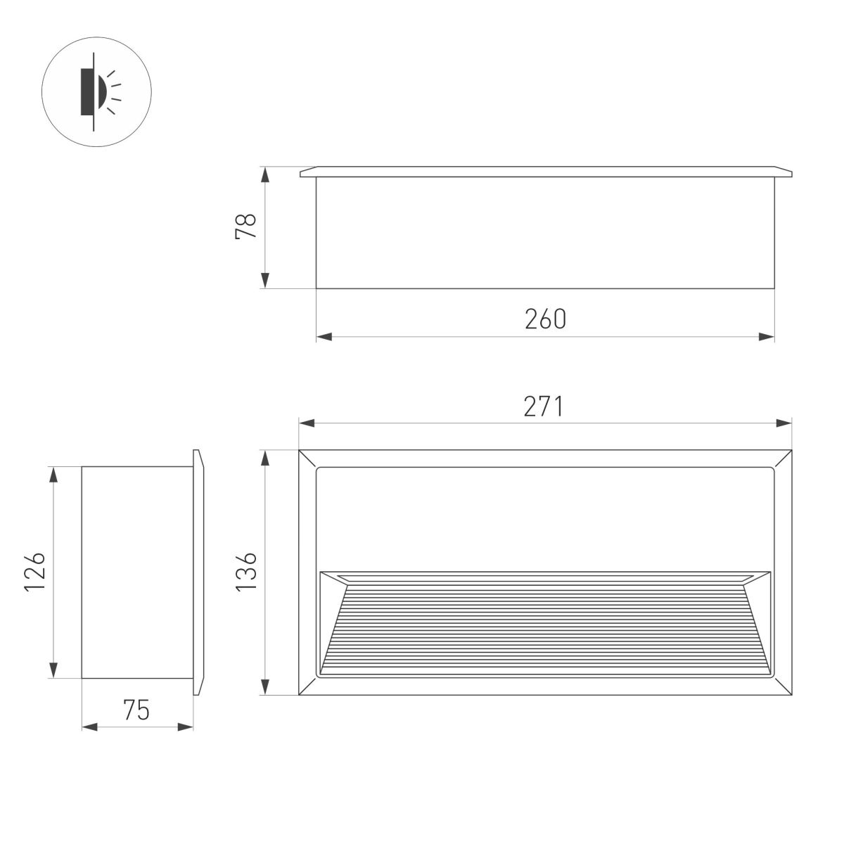 Светильник для ступеней Arlight LTD-RIBONIK-S271x136-10W Day4000 (Черный, 50 deg, 230V) (IP65 Металл) 056720