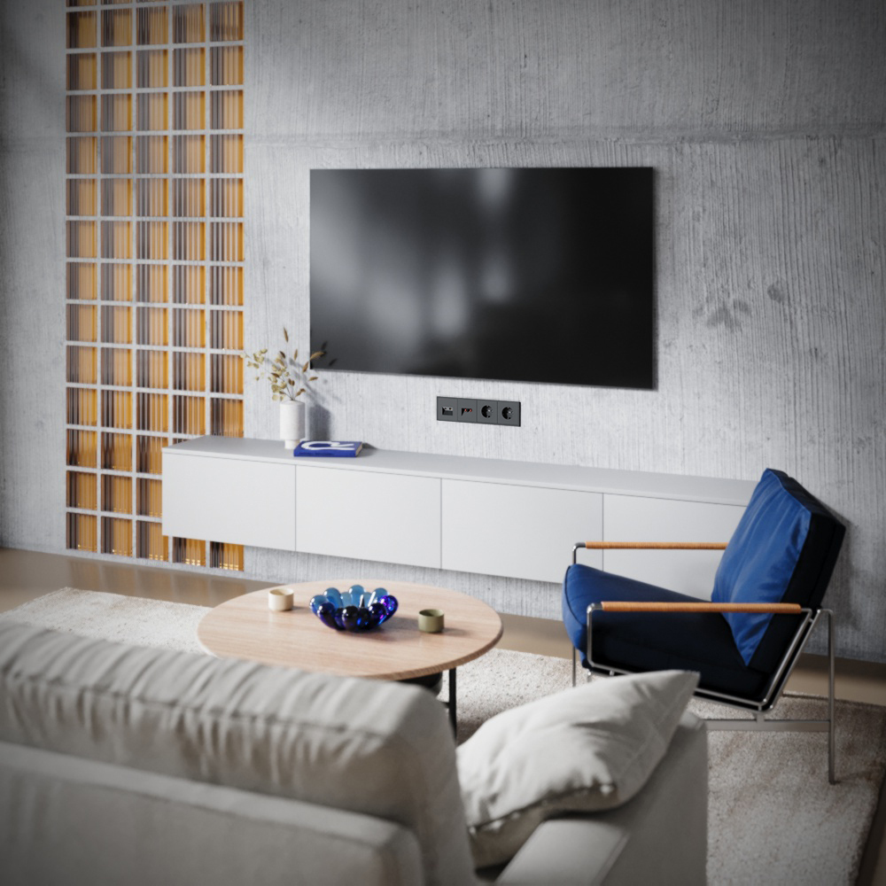 Розетка телевизионная встраиваемая Voltum S70 TV+RJ45 кат. 6, (черный матовый) VLS060708