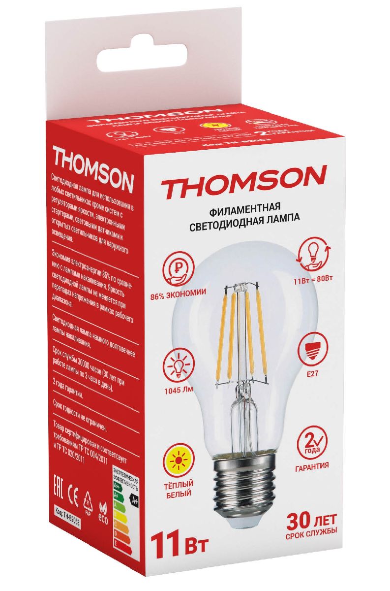 Лампа светодиодная Thomson A60 E27 11W 2700K груша TH-B2063