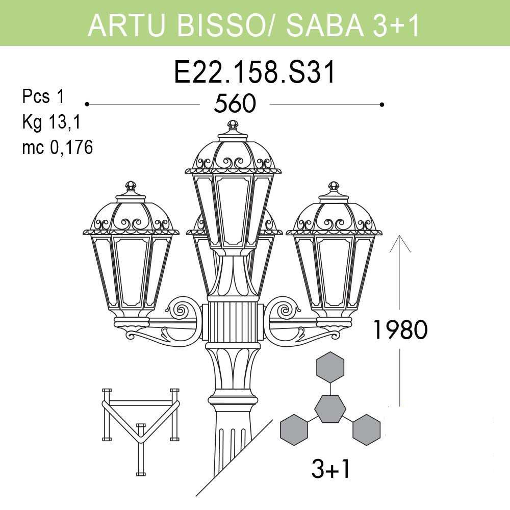 Уличный фонарь Fumagalli Artu Bisso/Saba 3+1 K22.158.S31.BYF1R
