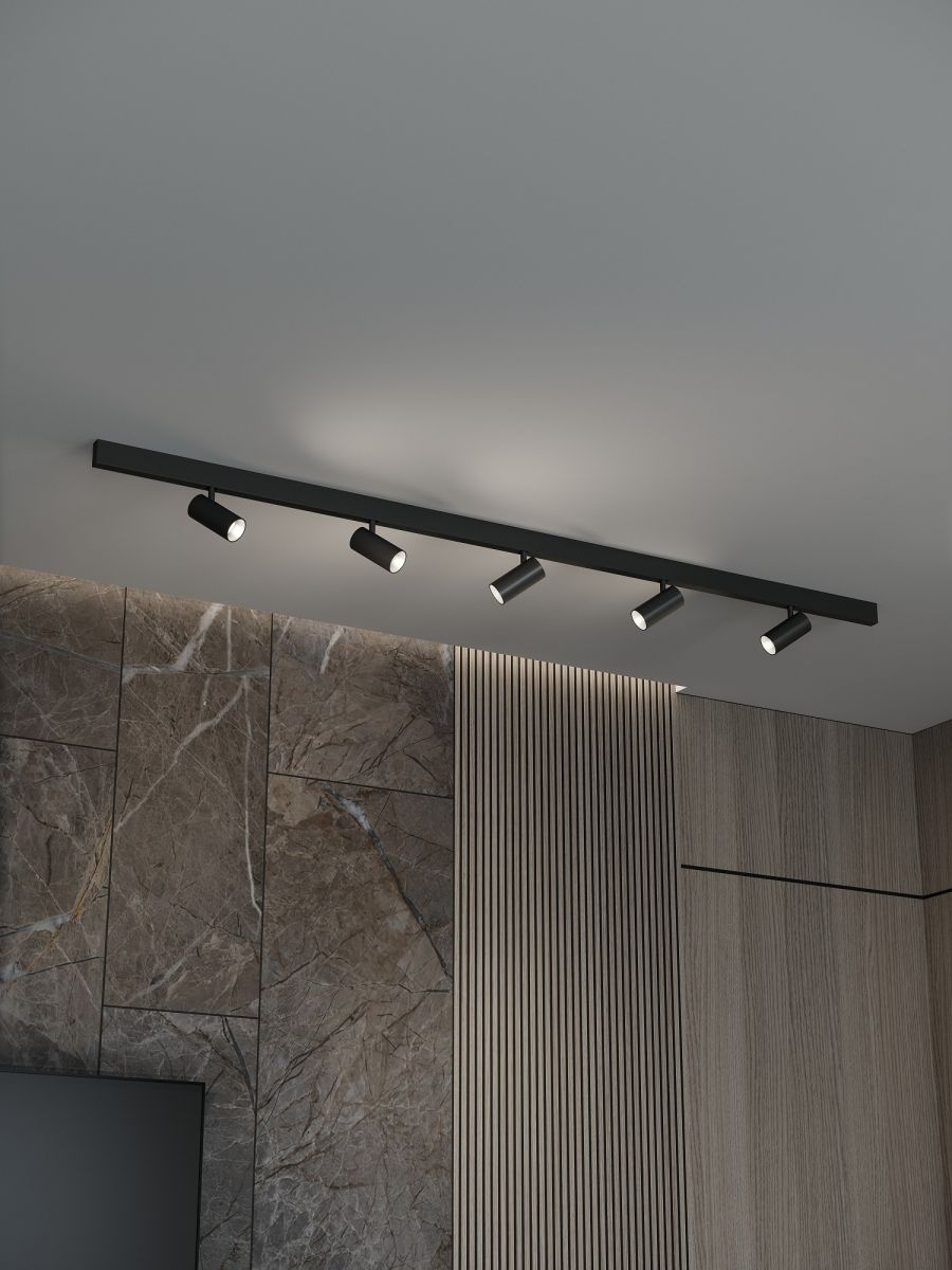 Трековая система со светильниками №3 трехфазная накладная Eldeko (48В, форма - прямая, 2м, 4000K) черная Hesby Lighting HSBL_kompl_E003_NI2B4K