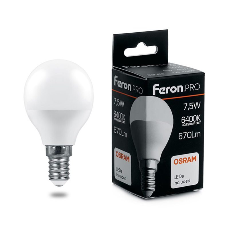 Лампа светодиодная Feron.PRO LB-1407 шар E14 7.5W 6400K 38073