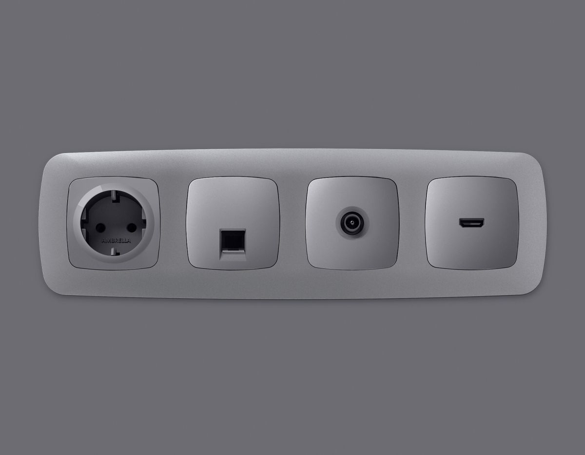 Комплект механизма компьютерной розетки Ambrella Volt RJ-45 (8P8C) CAT6A экранированной с автоматической защитной шторкой OMEGA MO512005 Сталь матовый QUANT (OP5120, VM185)