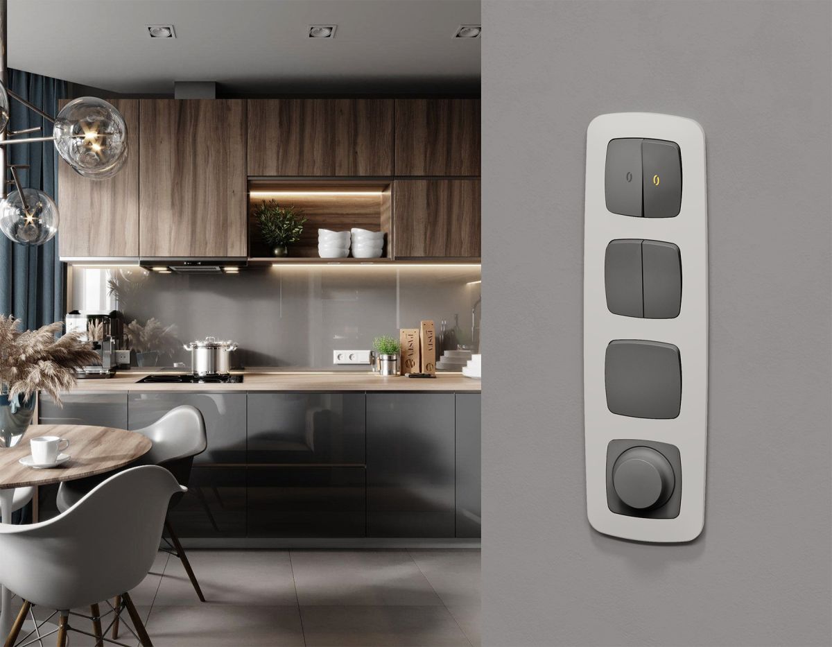 Комплект механизма 2-клавишного перекрестного выключателя Ambrella Volt 10A-250V OMEGA MO653030 Антрацит серый QUANT (OP6530, VM125)