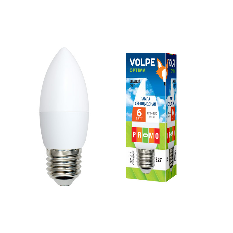 Лампа светодиодная (UL-00001068) Volpe E27 6W 6500K матовая LED-C37-6W/DW/E27/FR/O