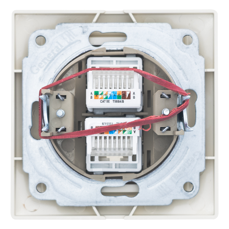 Розетка двойная компьютерная RJ45 скрытой установки IP20,слоновая кость 