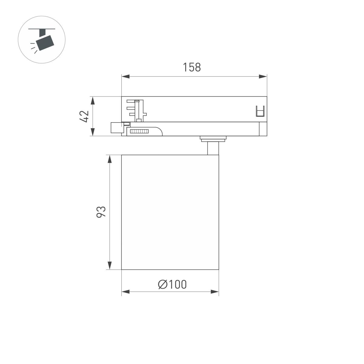 Трековый трехфазный светильник Arlight LGD-DYKE-4TR-R100-36W Warm3000 (BK, 38 deg, 230V) (IP20 Металл) 063236