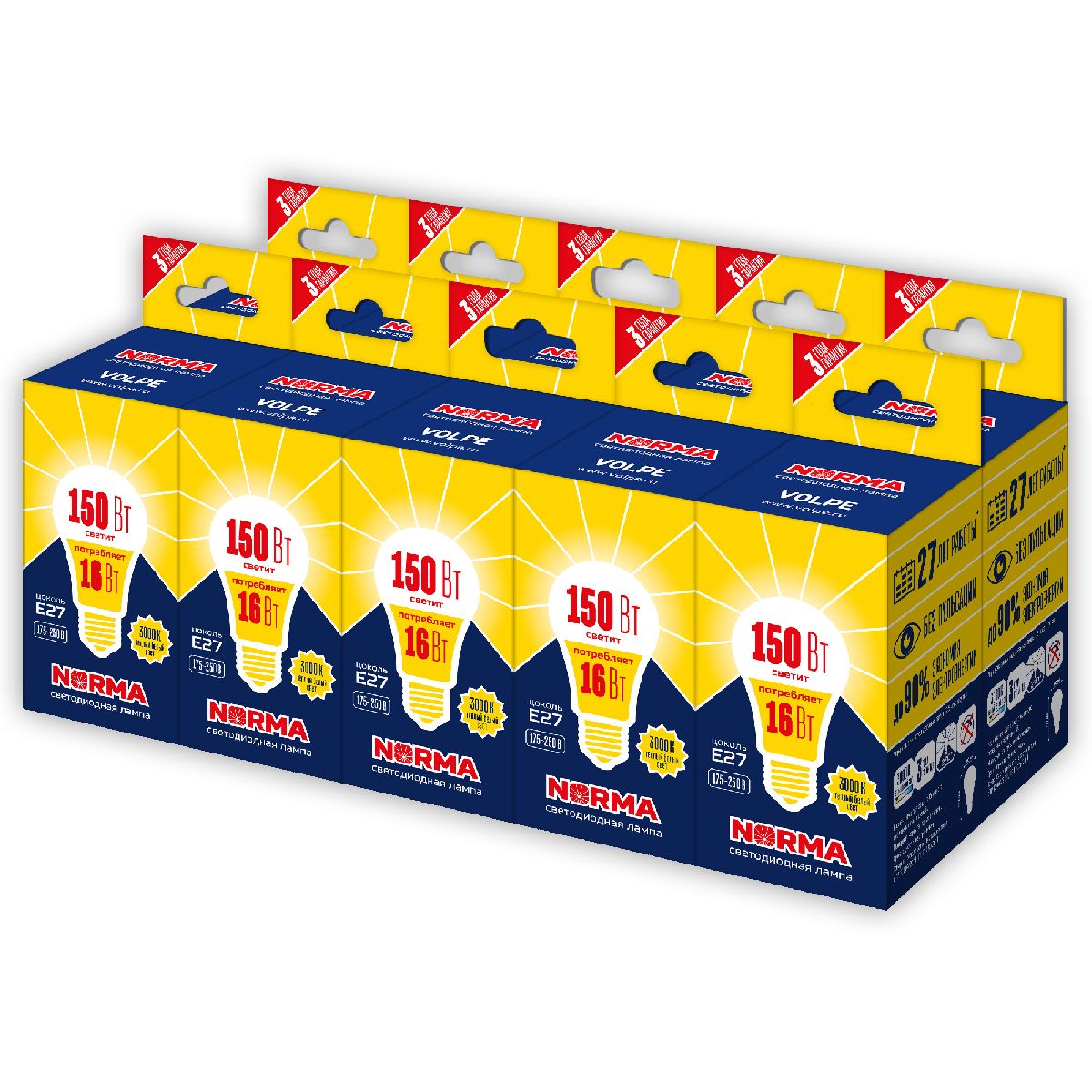 Лампа светодиодная Volpe Norma LED-A60-16W/WW/E27/FR/NR Набор из 10штук UL-00012500