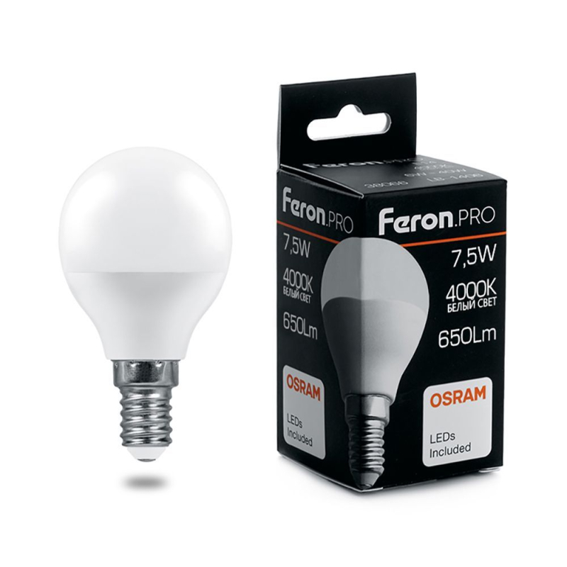 Лампа светодиодная Feron.PRO LB-1407 шар E14 7.5W 4000K 38072