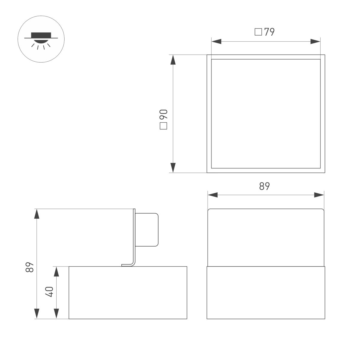 Светильник грильято влагозащищенный Arlight DL-GRIGLIATO-S90x90-12W Day4000 (Серый, 90 deg, 230V) (IP54 Металл) 059848