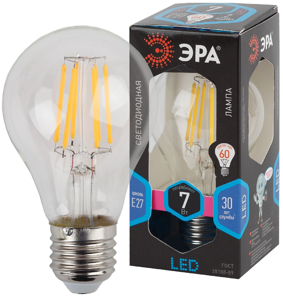 Лампа светодиодная Эра E27 7W 4000K F-LED A60-7W-840-E27 Б0043447