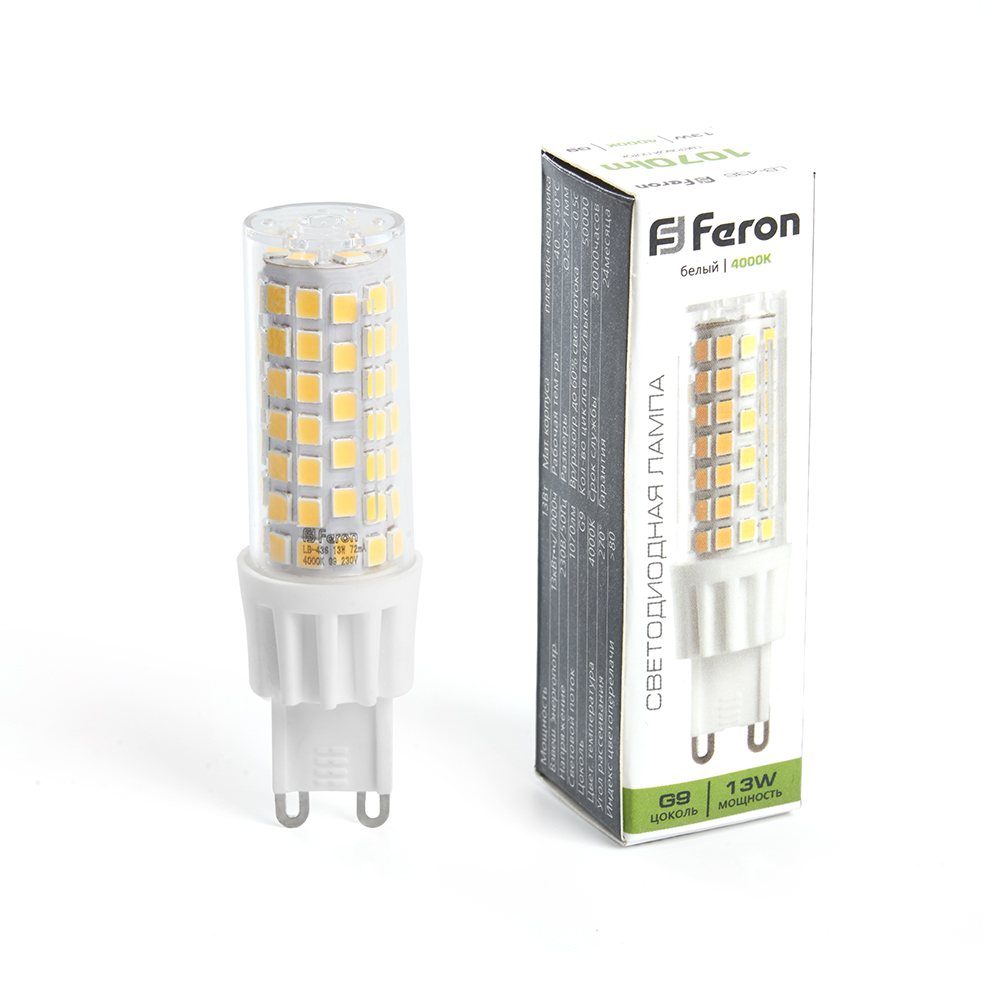 Лампа светодиодная Feron G9 13W 4000K капсульная LB-436 38153