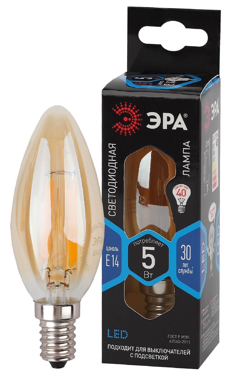 Лампа светодиодная Эра E14 5W 4000K F-LED B35-5W-840-E14 gold Б0047032