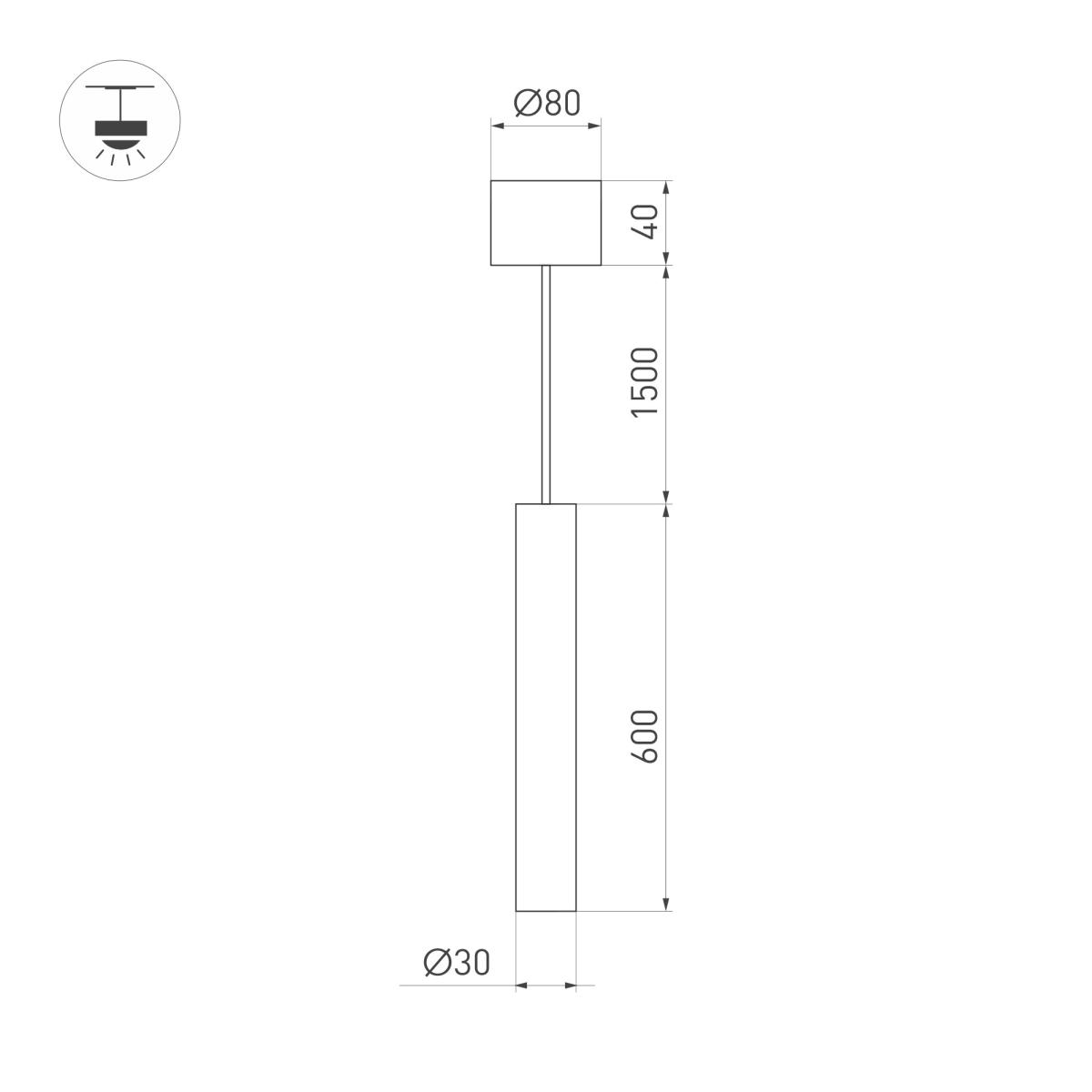 Подвесной светильник цилиндрический Arlight SP-PIPE-HANG-L600-R30-9W Warm3000 (BK, 24 deg, 230V) 038611