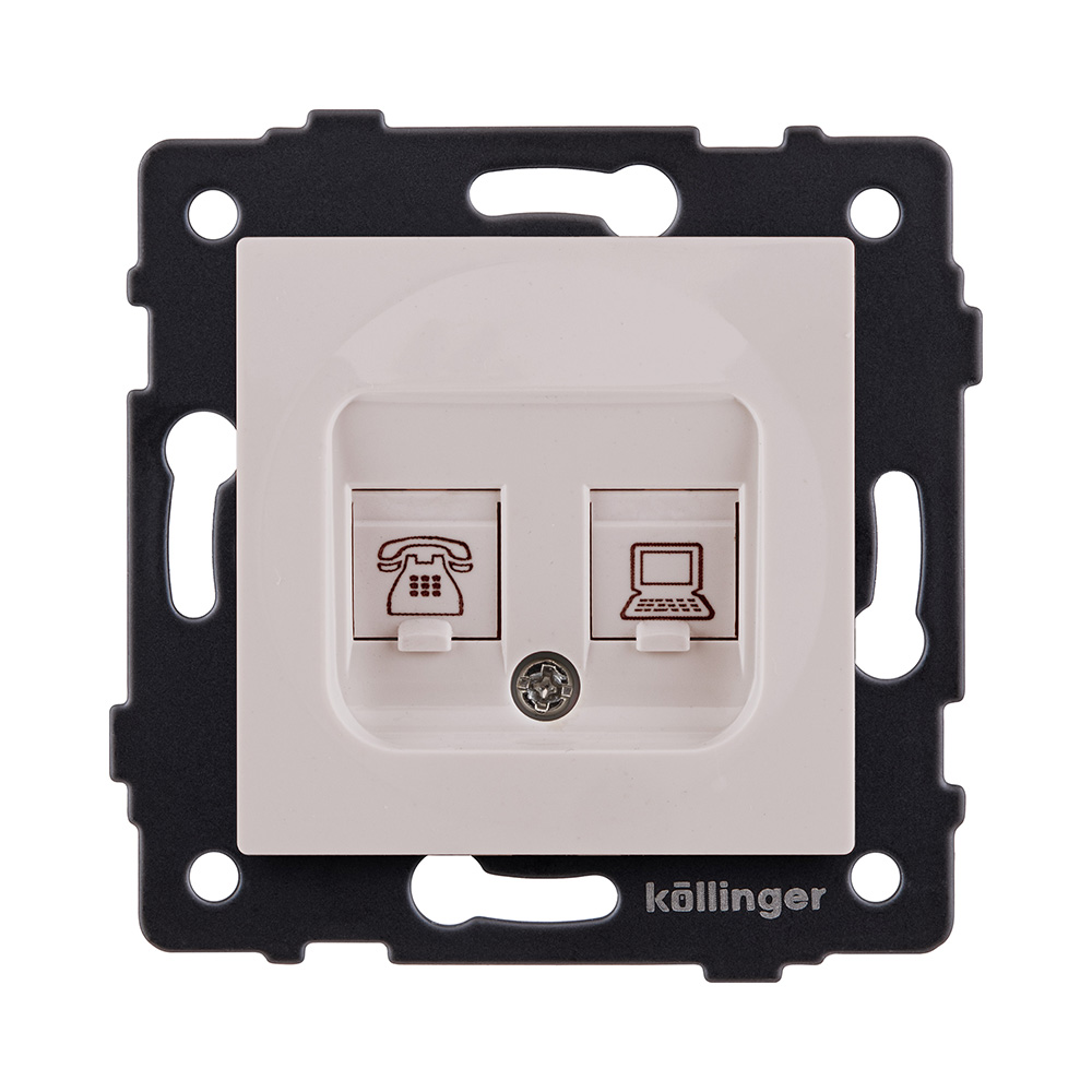 Розетка двойная RJ11 + RJ45 Cat.6, кашемир матовый Kollinger REA-011CM для Aspekt, Eleganz, Reflex