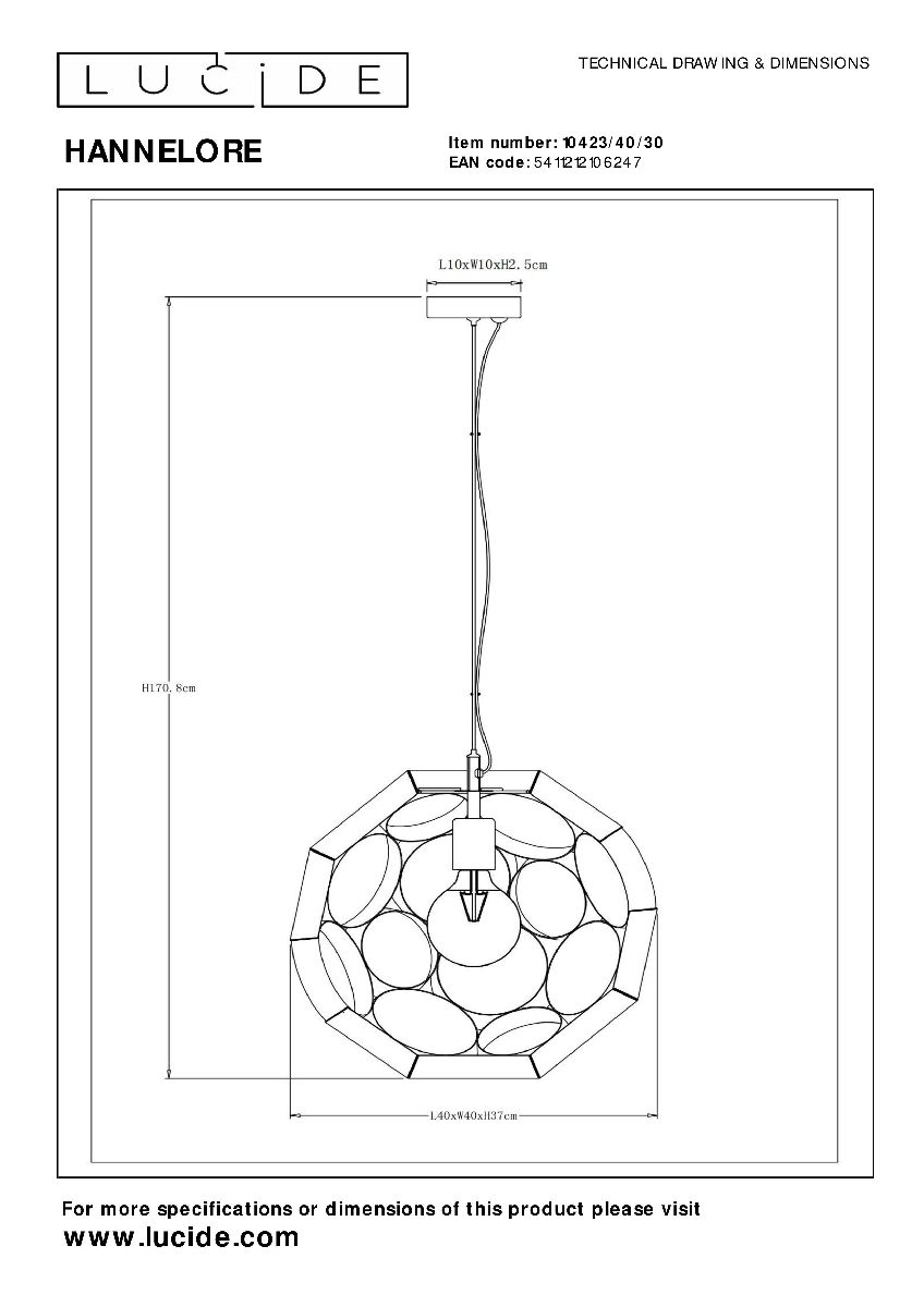Подвесной светильник Lucide Hannelore 10423/40/30