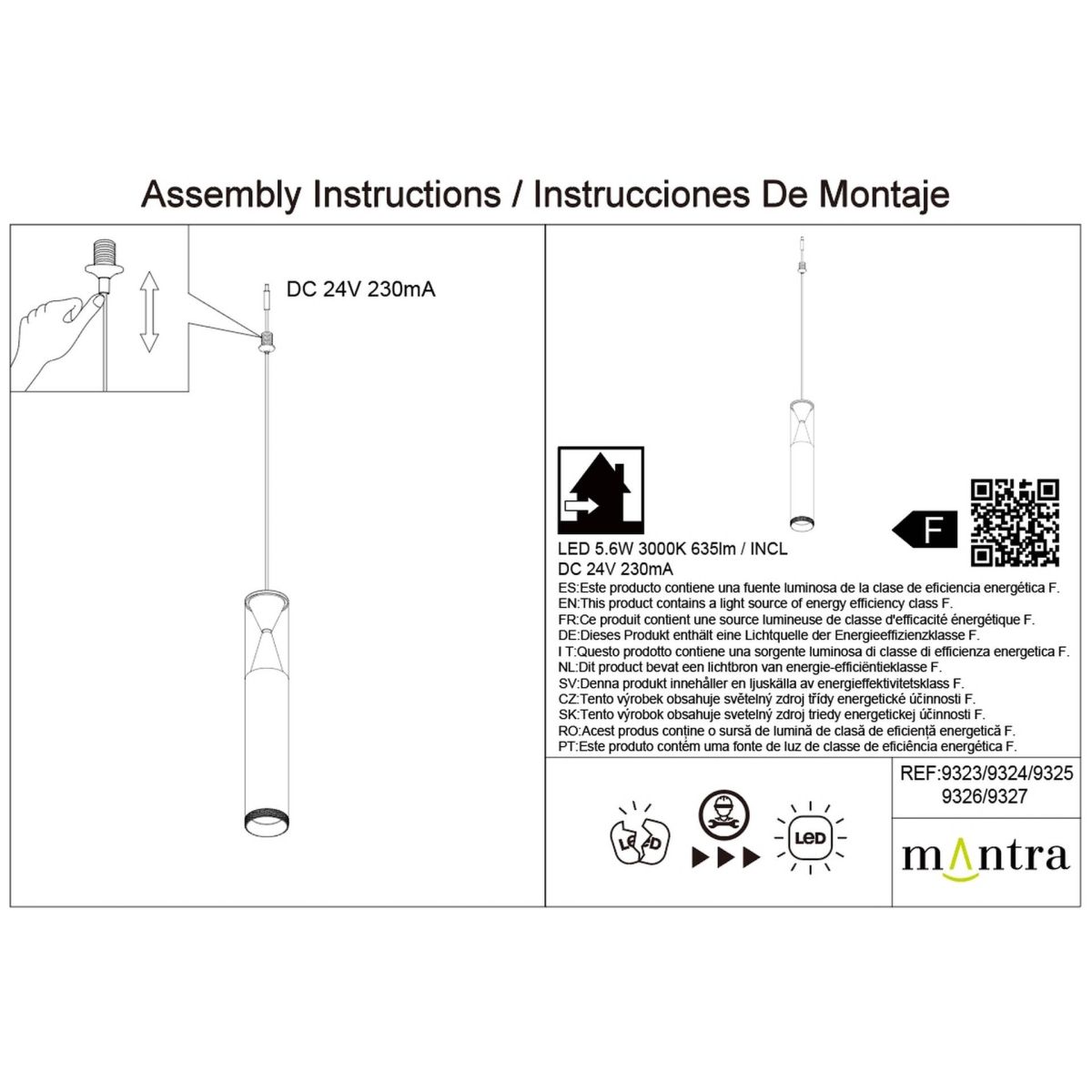 Подвесной модульный светильник без основания Mantra Spark 9323