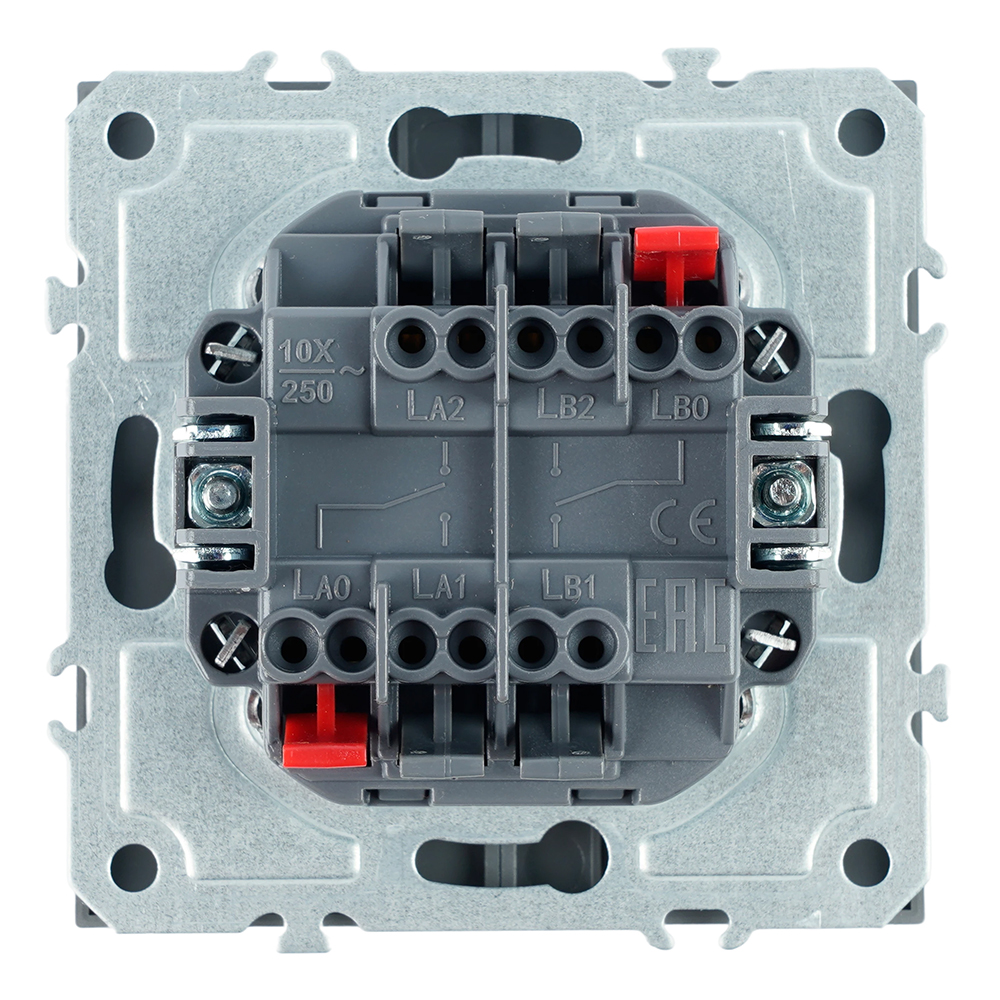 Переключатель 2-клавишный (механизм) СЗК Stekker Эмили 250В 10А RSW10-5107-10ZK платиново-серый soft touch 50241