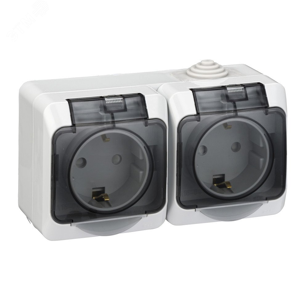 Розетка 2-я с/з со шторками c крышкой IP44 Systeme Electric Этюд наруж Серая PA16-244C