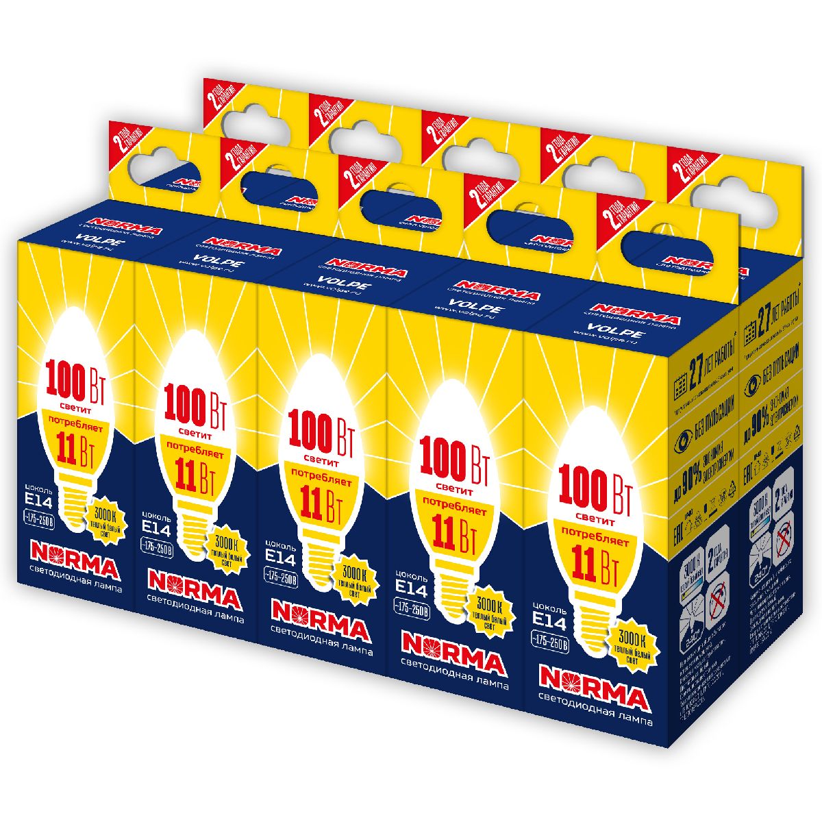 Лампа светодиодная Volpe Norma LED-C37-11W/WW/E14/FR/NR Набор из 10штук UL-00012501