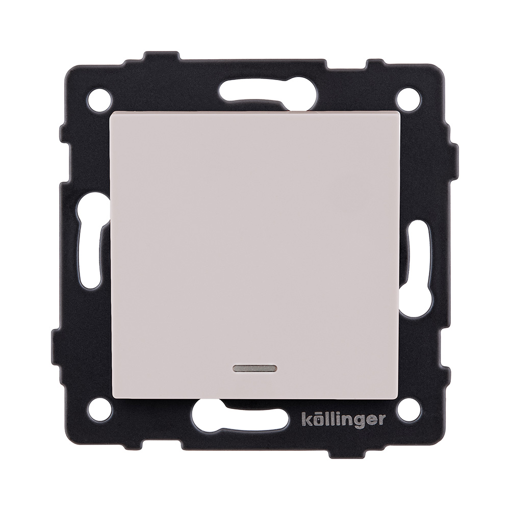 Выключатель 1-клавишный 10А/250В с LED подсветкой, кашемир матовый Kollinger REA-S-002CM для Aspekt, Eleganz, Reflex