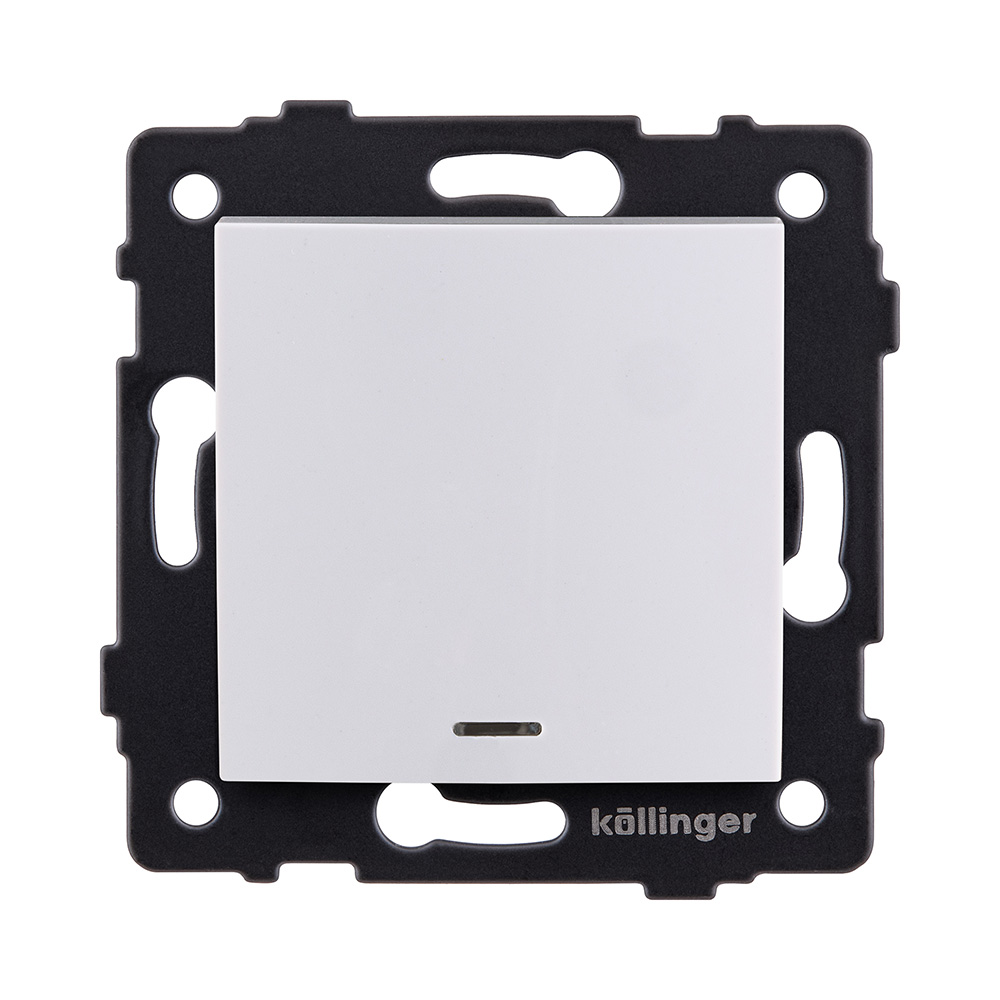 Выключатель 1-клавишный проходной 10А/250В с LED подсветкой, изогнутый, белый Kollinger REA-R-004WH для Aspekt, Eleganz, Reflex