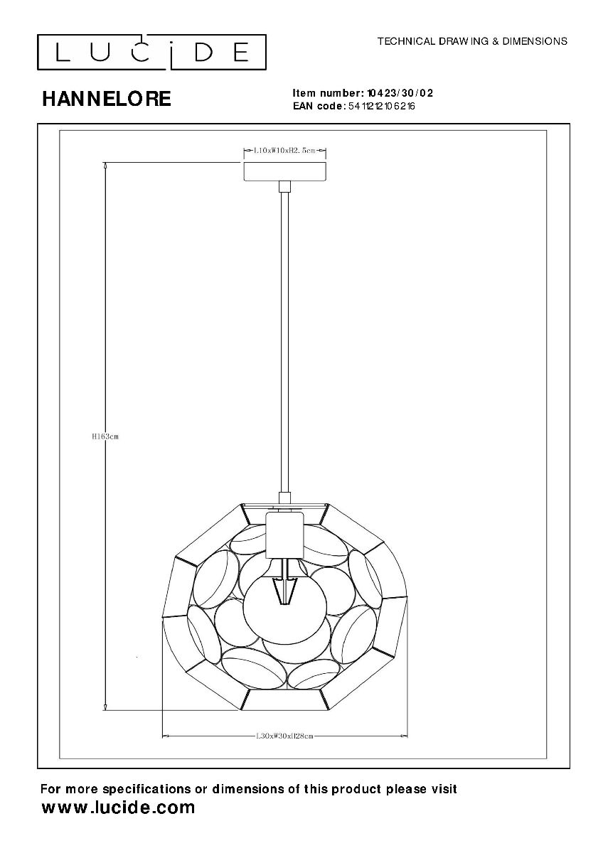 Подвесной светильник Lucide Hannelore 10423/30/02