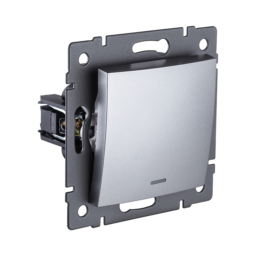 Выключатель 1-клавишный проходной 10А/250В с LED подсветкой, изогнутый, серый Kollinger REA-R-004GY для Aspekt, Eleganz, Reflex