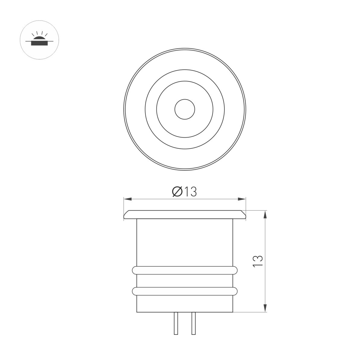 Мебельный светильник Arlight ART-PICCOLO-BUILT-R13-1W Warm3000 (BRS, 30 deg, 3V) (IP40 Металл) 061674