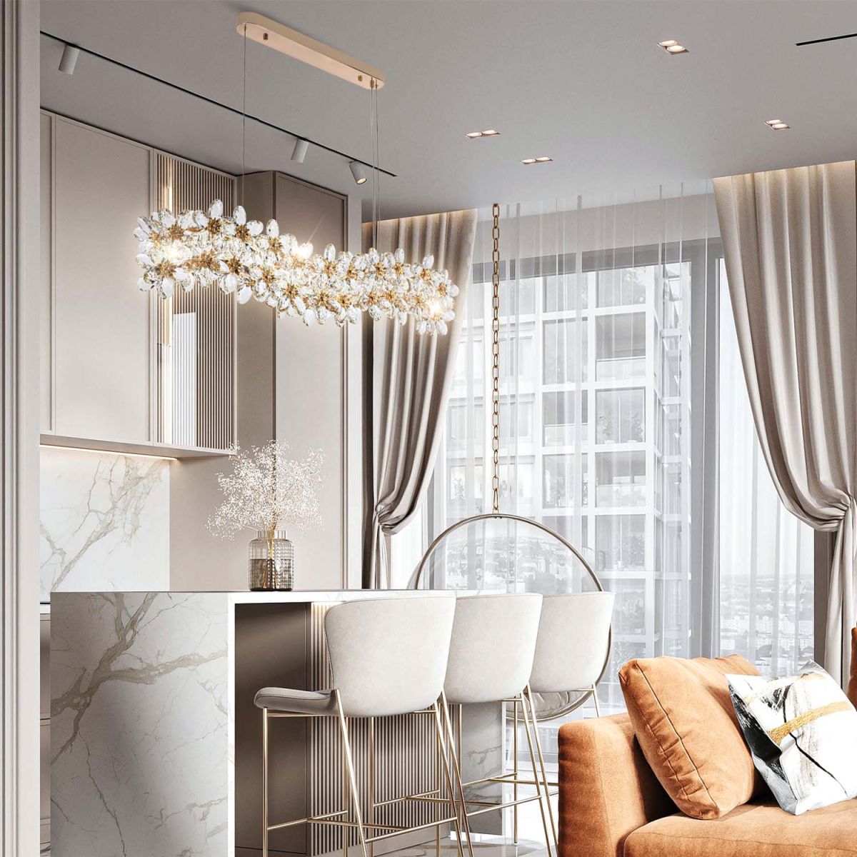 Подвесная люстра с пультом Modelux ML.9520.1200 GD