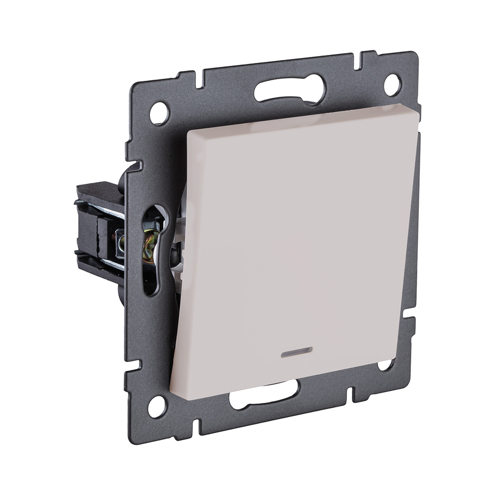 Выключатель 1-клавишный проходной 10А/250В с LED подсветкой, кашемир матовый Kollinger REA-S-004CM для Aspekt, Eleganz, Reflex