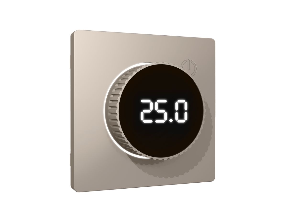 Лицевая панель Alfa (Серо-бежевый матовый) для терморегулятора теплого пола с цифровым дисплеем Quant Ambrella Volt AP3658