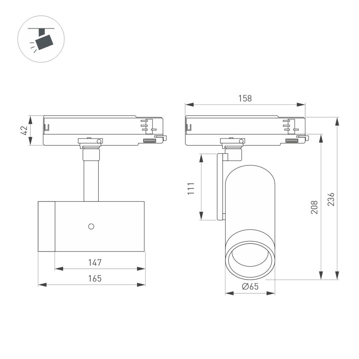 Трековый трехфазный светильник Arlight LGD-ARTIFACT-4TR-R65-18W Warm3000 (Белый, 20 deg, DIM, 230V) (IP20 Металл) 066616