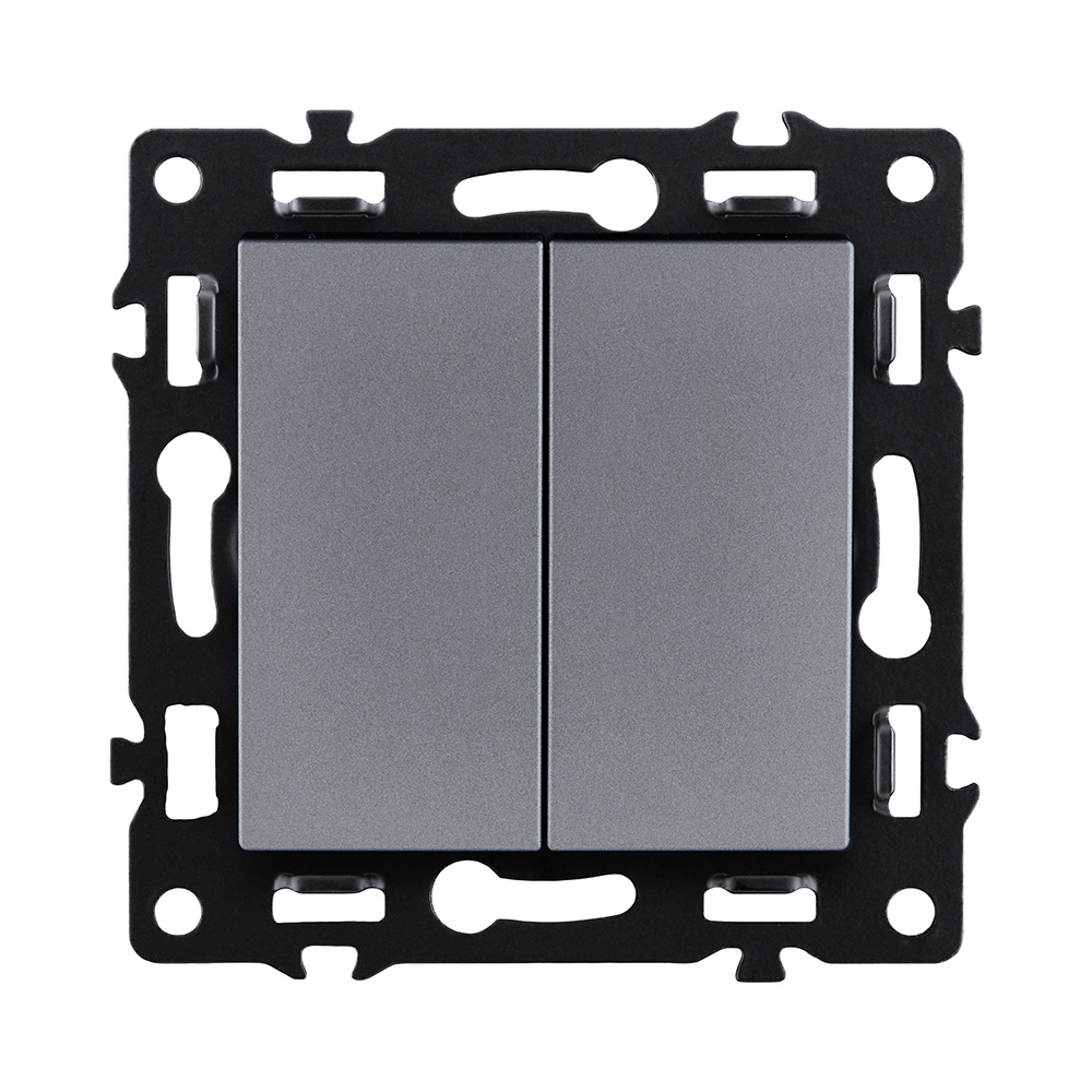 Выключатель кнопочный 2-клавишный 10А/250В, серый Kollinger Asthetik AS-025GY